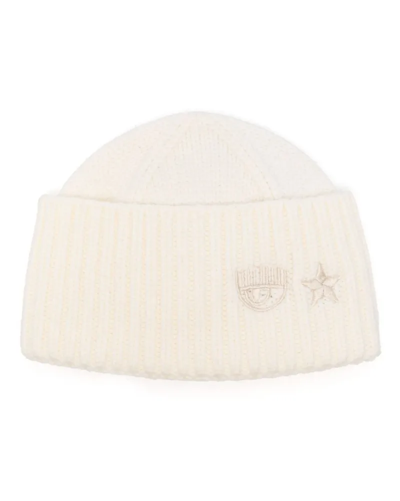 Chiara Ferragni Gerippte Beanie mit Eye Star-Stickerei - Weiß Weiß