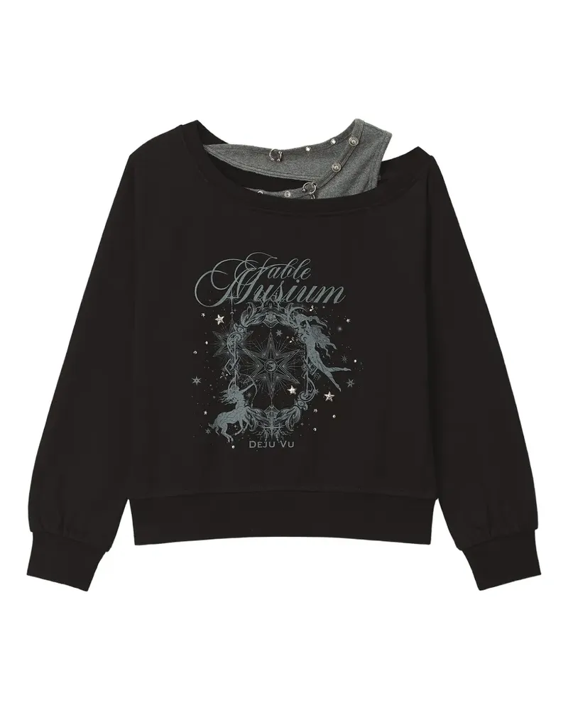 Musium Div. Hoodie im Layering-Look mit grafischem Print - Schwarz Schwarz