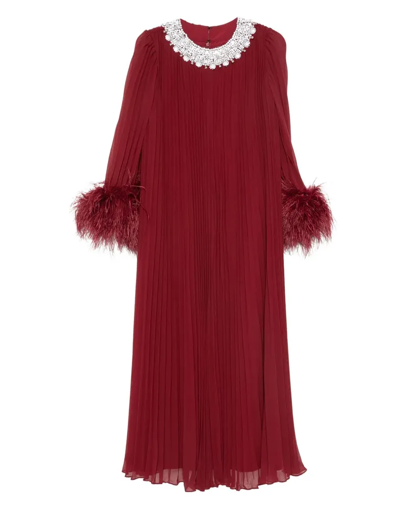 Self-Portrait Chiffon-Midikleid mit Federbesatz - Rot Rot