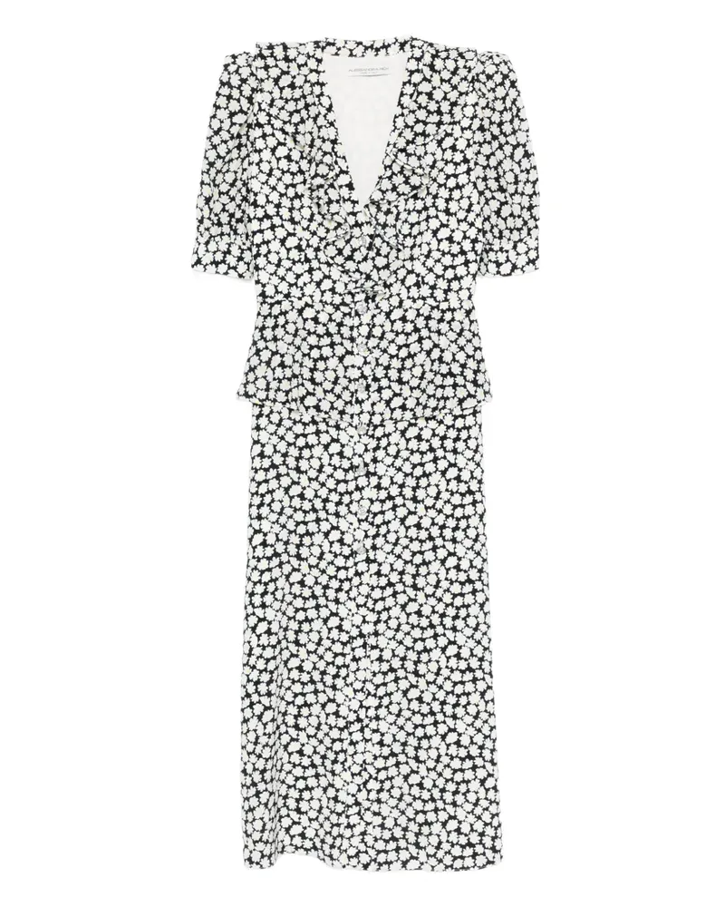 Alessandra Rich Midikleid mit Blumen-Print - Schwarz Schwarz