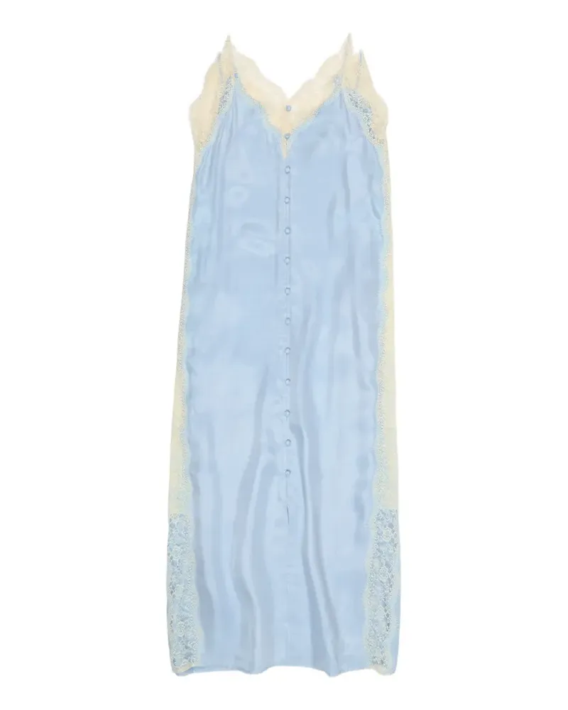 BIMBA Y LOLA Geknöpftes Midikleid mit Spitzenbesatz - Blau Blau