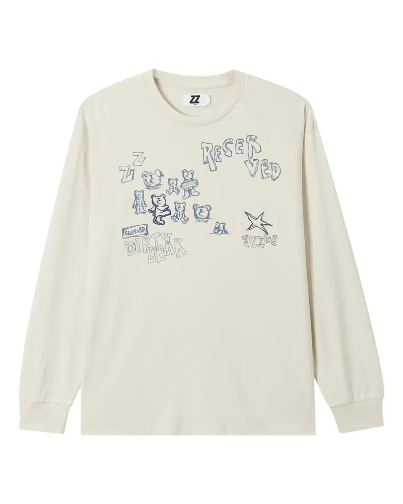 Izzue Langarmshirt mit Teddy-Print - Weiß Weiß