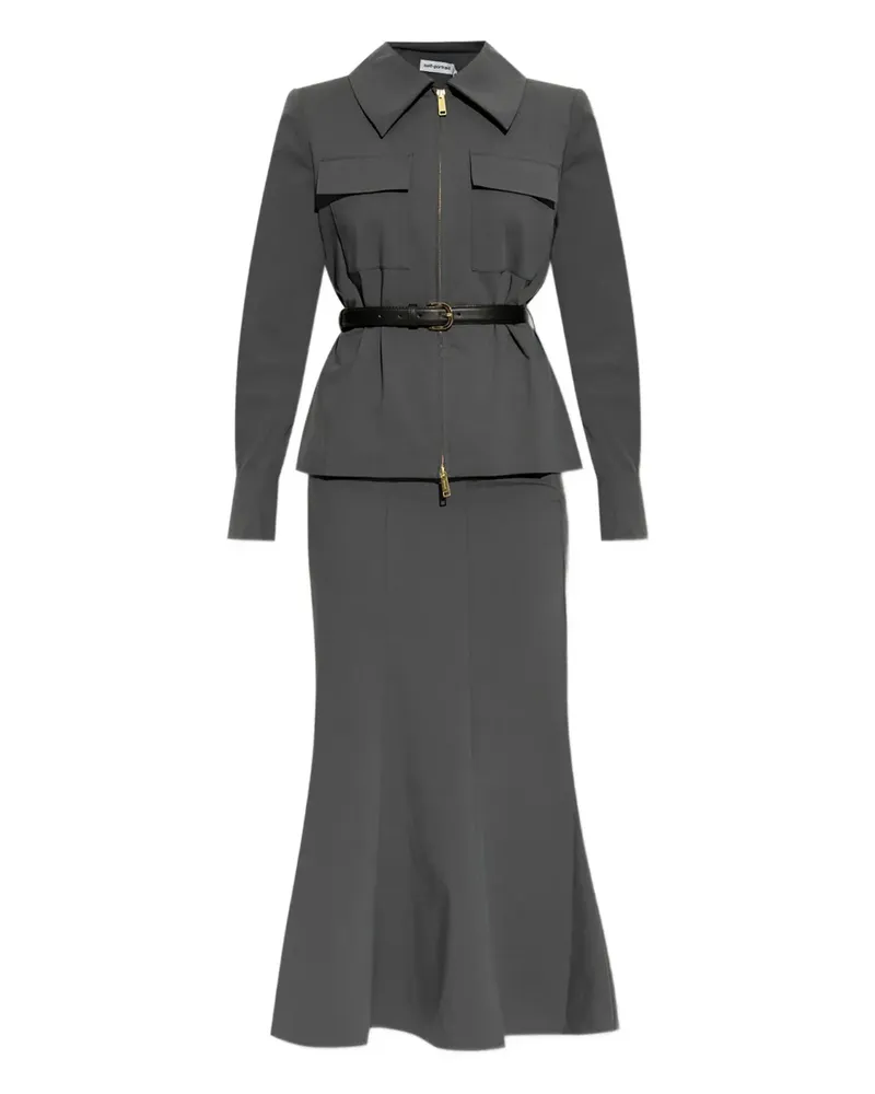 Self-Portrait Midikleid aus Twill - Grau Grau