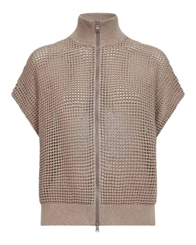 Brunello Cucinelli sequin-embellished net-stitch cardigan - Nude Nude