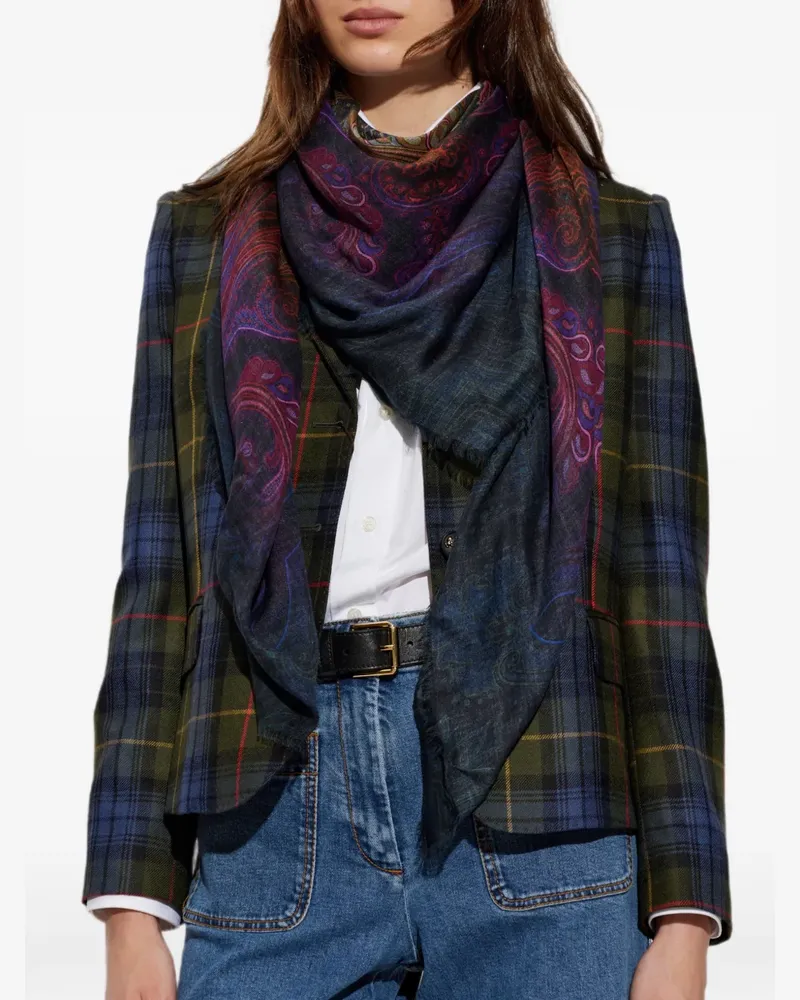 Etro Ausgefranster Schal mit Paisley-Print - Blau Blau