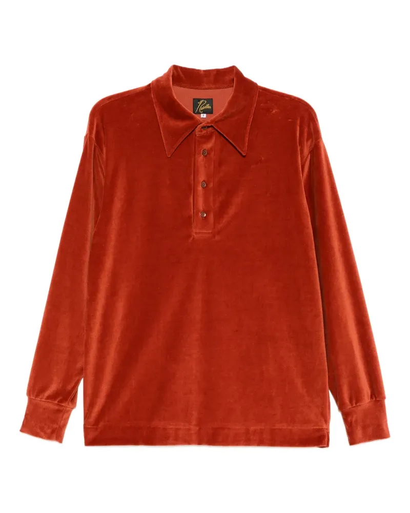 NEEDLES Poloshirt in Samtoptik - Orange Orange