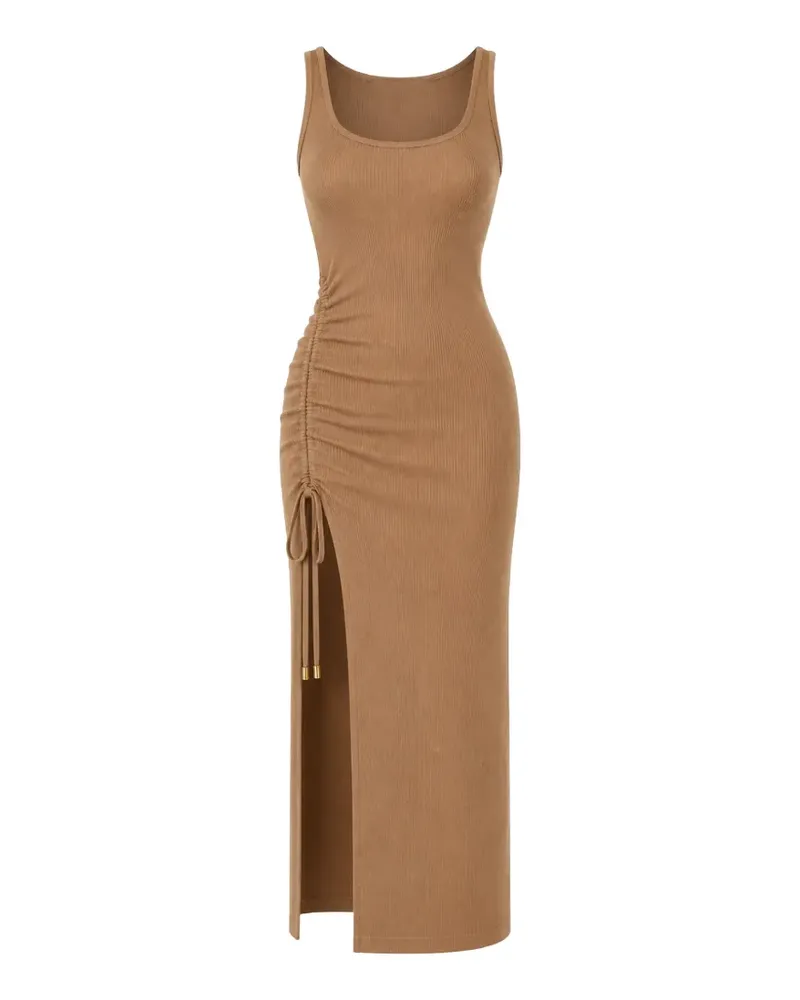 Michael Kors Geripptes Strickkleid mit Raffungen - Braun Braun