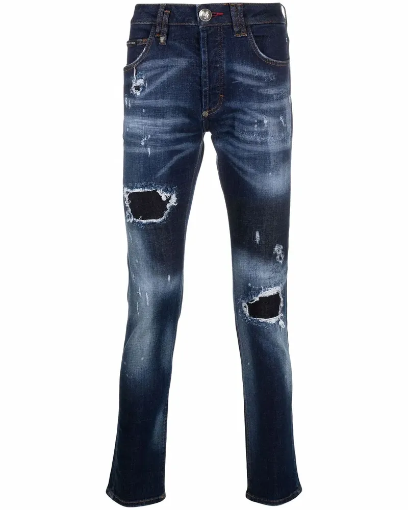 Philipp Plein Super Straight Jeans im Distressed-Look - Blau Blau