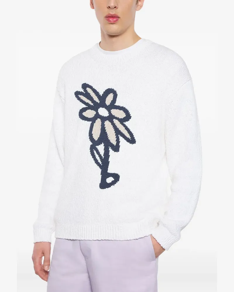 Kitsuné Pullover mit Margeriten-Intarsie - Weiß Weiß