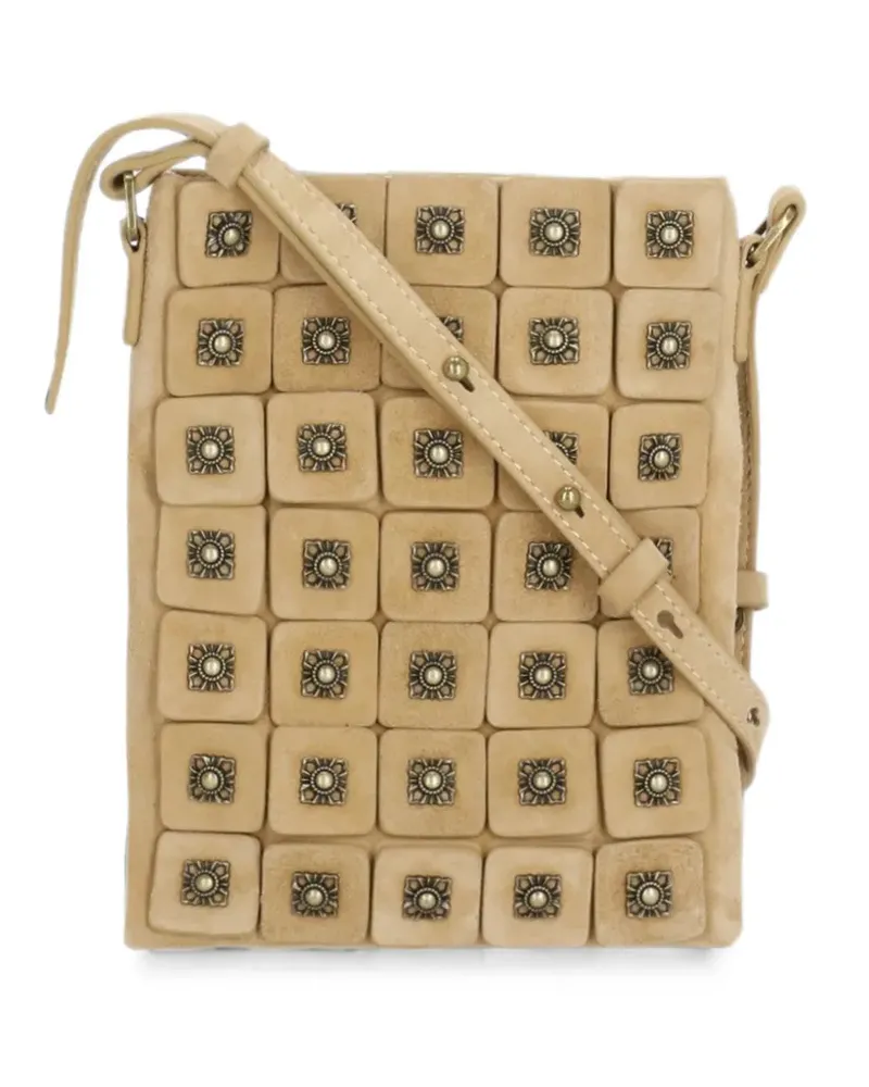 ash studded square-patch shoulder bag - Nude Nude