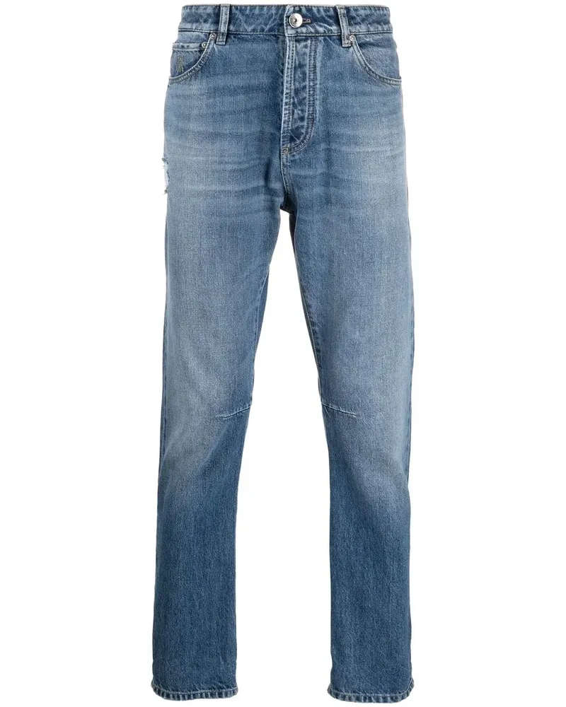 Brunello Cucinelli Halbhohe Straight-Leg-Jeans - Blau Blau
