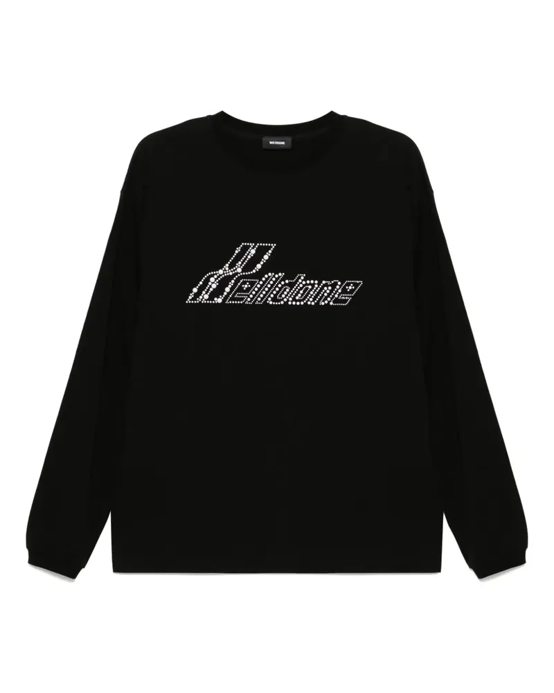 WE 11 DONE Langarmshirt mit Strass-Logo - Schwarz Schwarz