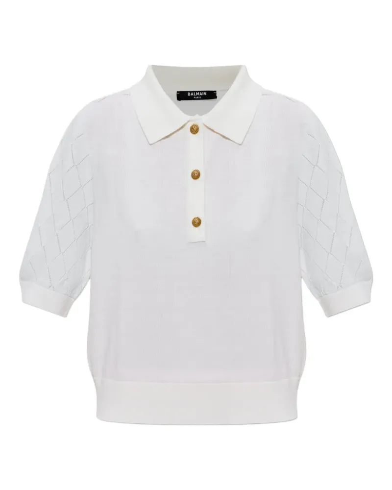 Balmain pointelle-knit polo shirt - Weiß Weiß