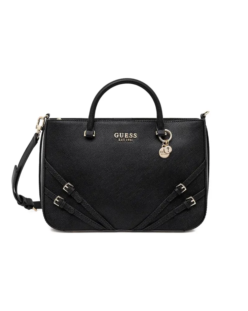 Guess Strukturierte Schultertasche mit Logo - Schwarz Schwarz
