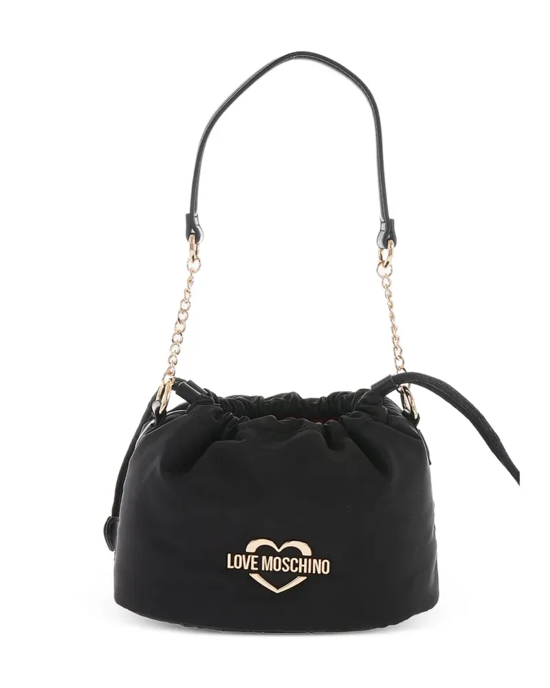 Moschino Mini Le 37 Beuteltasche mit Logo-Schild - Schwarz Schwarz