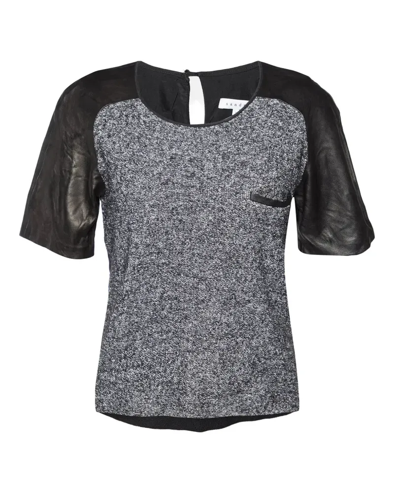 Sandro leather-trim terry blouse - Schwarz Schwarz