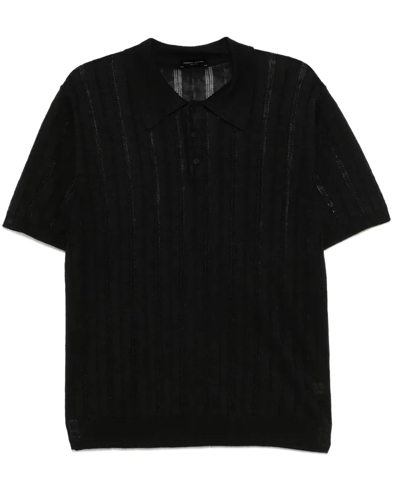 Roberto Collina Poloshirt mit Lochstrickmuster - Schwarz Schwarz