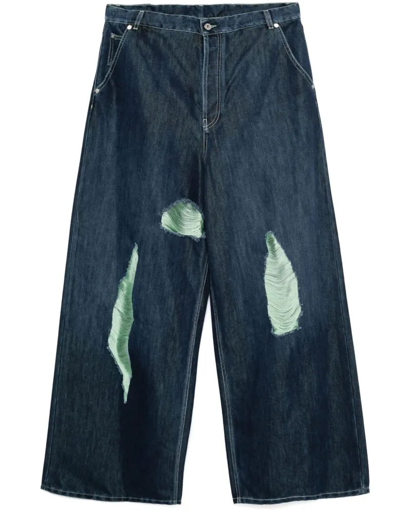 OFF-WHITE Weite Shiny Shredded Jeans - Blau Blau
