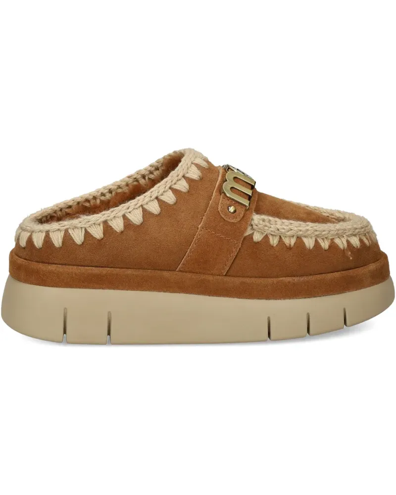 Mou Logo-Mules mit Ziernähten - Braun Braun