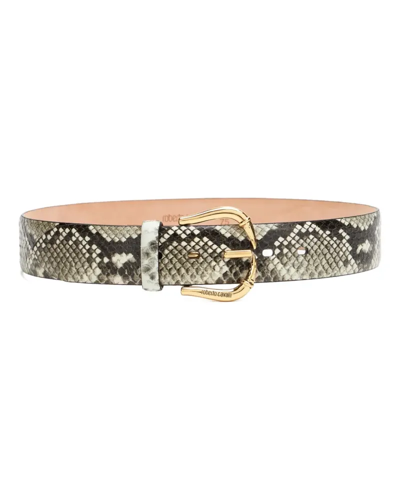 Roberto Cavalli fang buckle snakeskin belt - Grau Grau