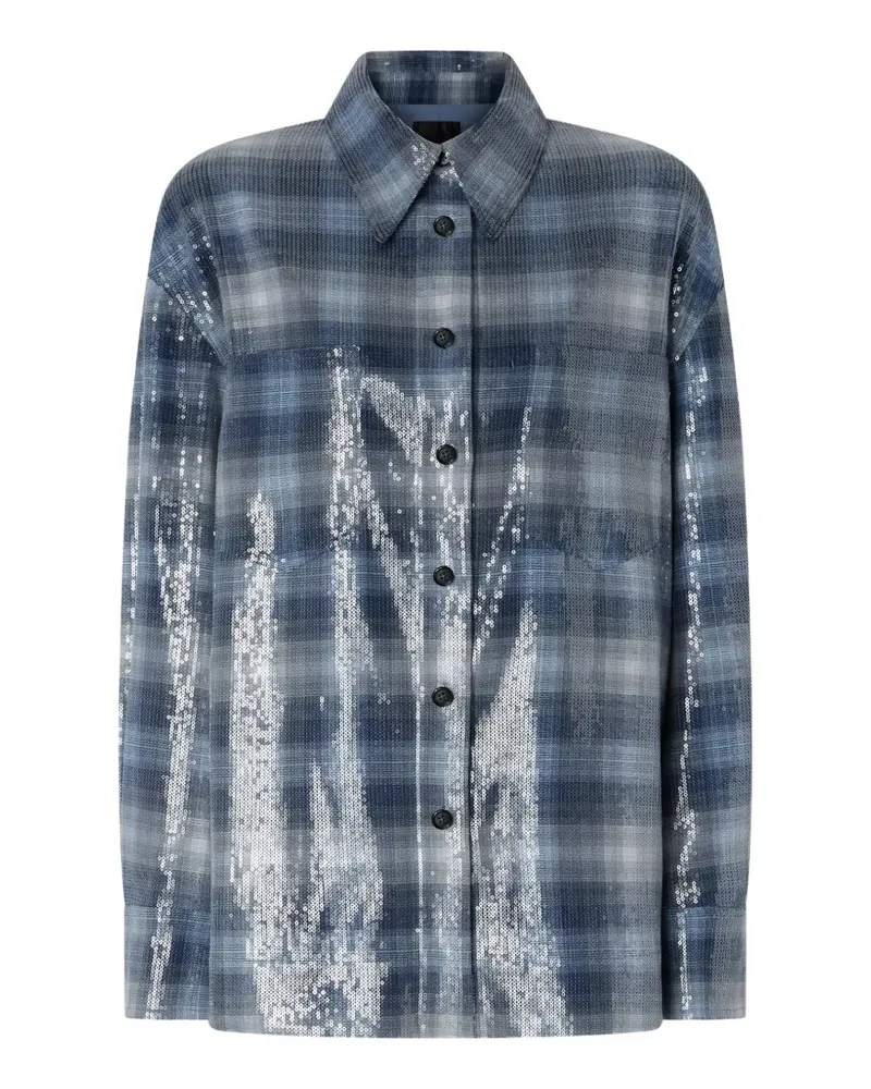 Pinko Hemdjacke mit Karomuster und Pailletten - Blau Blau