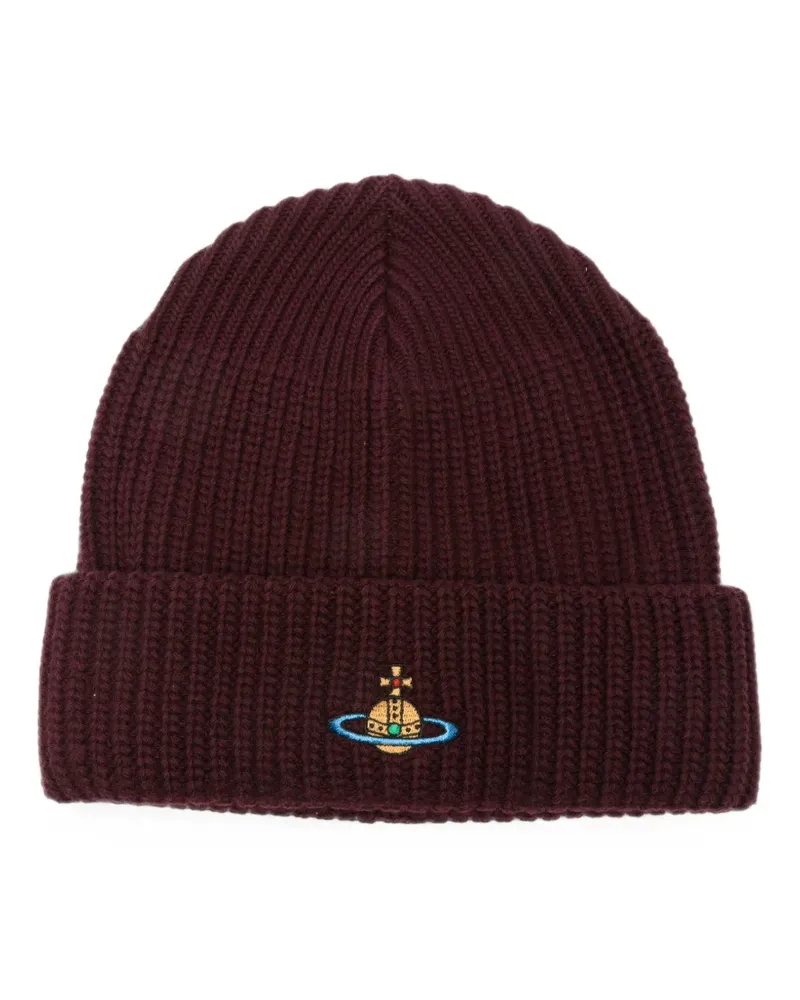 Vivienne Westwood Orb-embroidered ribbed-knit beanie hat - Rot Rot