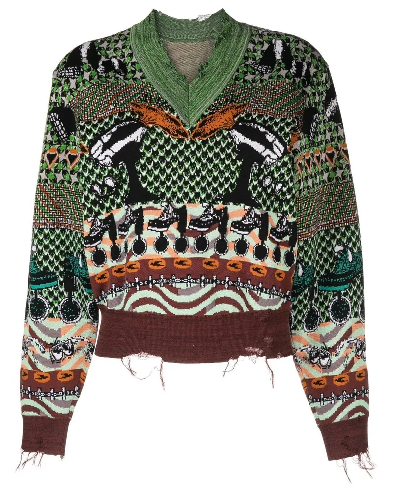 JNBY Intarsien-Pullover mit Distressed-Saum - Schwarz Schwarz
