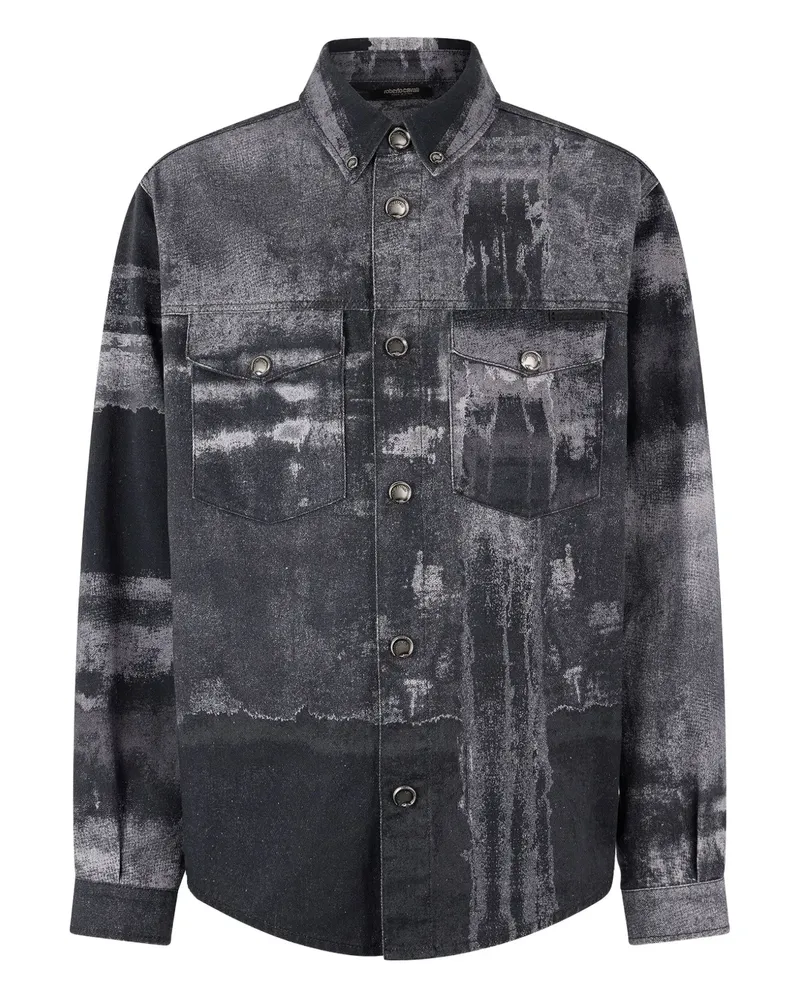 Roberto Cavalli Jeanshemd mit abstraktem Print - Schwarz Schwarz