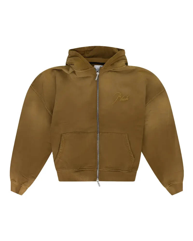 RHUDE embroidered-logo zip-up hoodie - Braun Braun