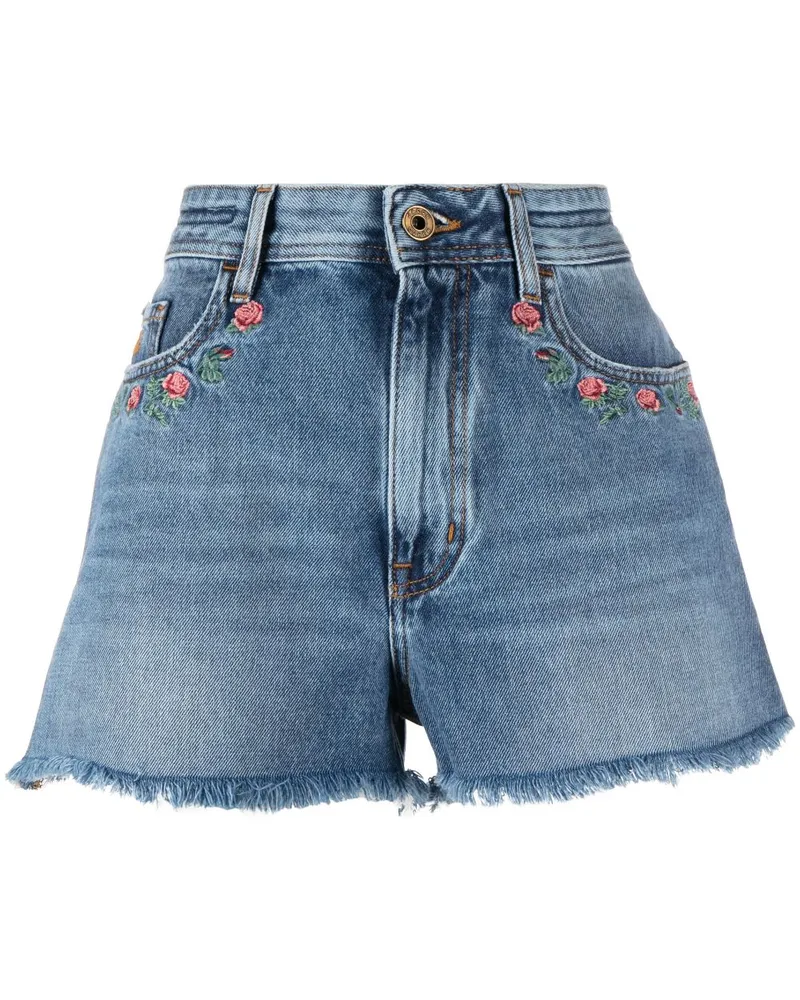 Jacob Cohën Jeansshorts mit Blumenstickerei Blau