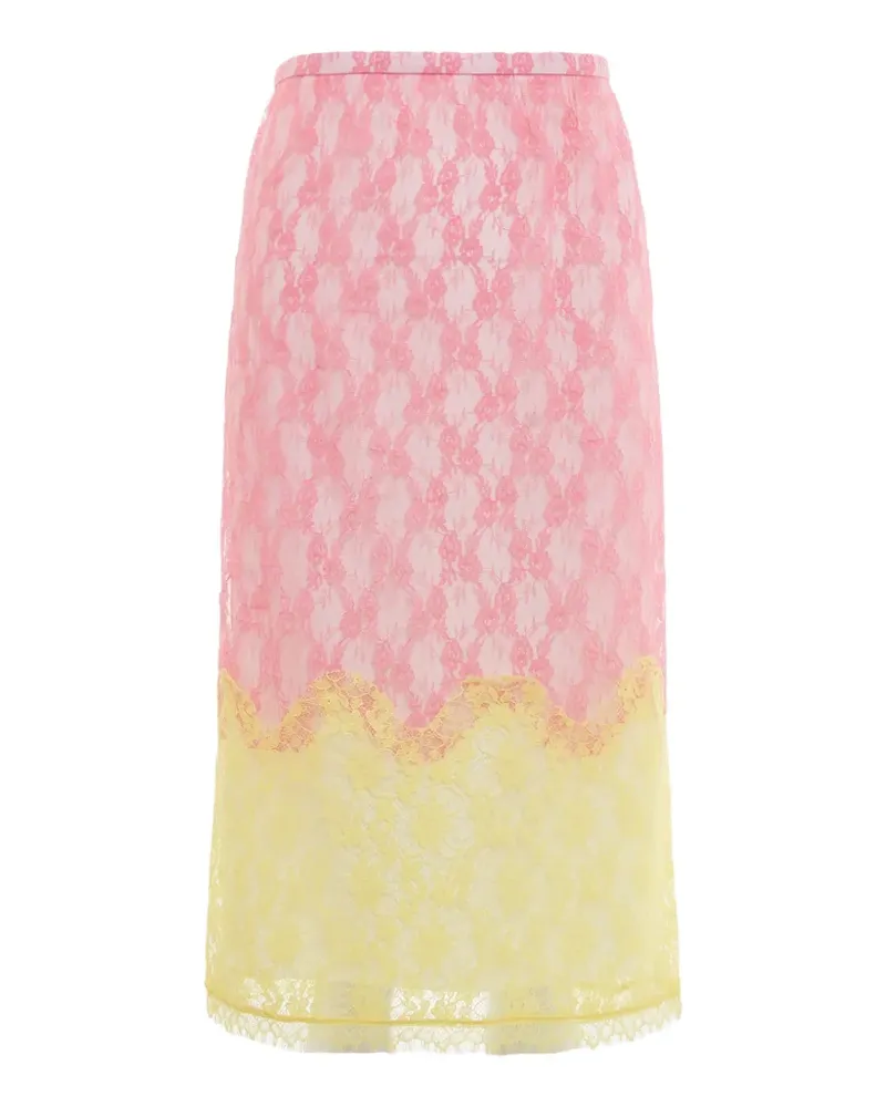 pushBUTTON Midirock in Colour-Block-Optik mit Spitzen-Overlay - Rosa Rosa