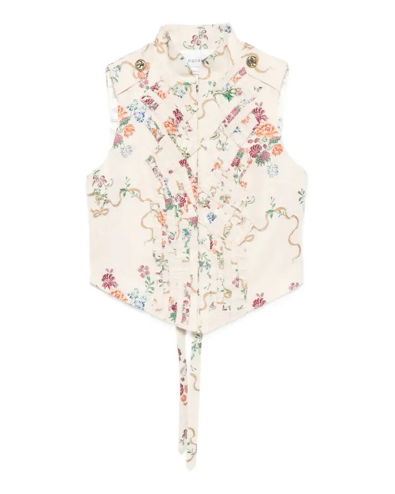 Alexander McQueen floral-print ruffled jacket - Nude Nude