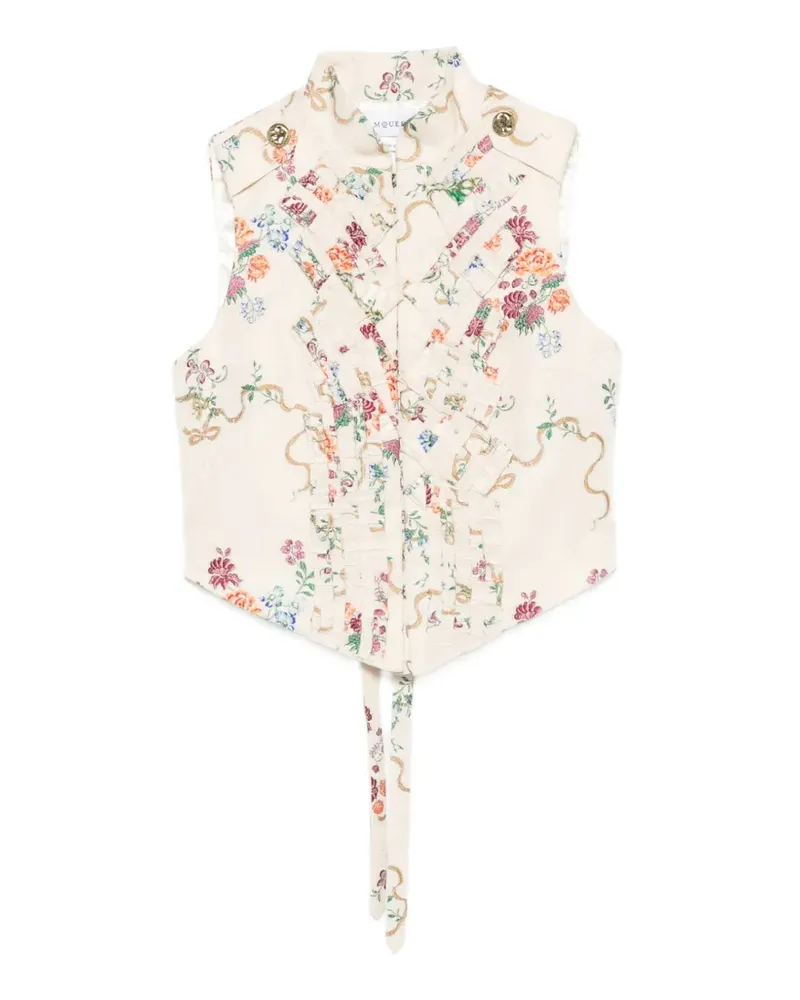 Alexander McQueen floral-print ruffled jacket - Nude Nude