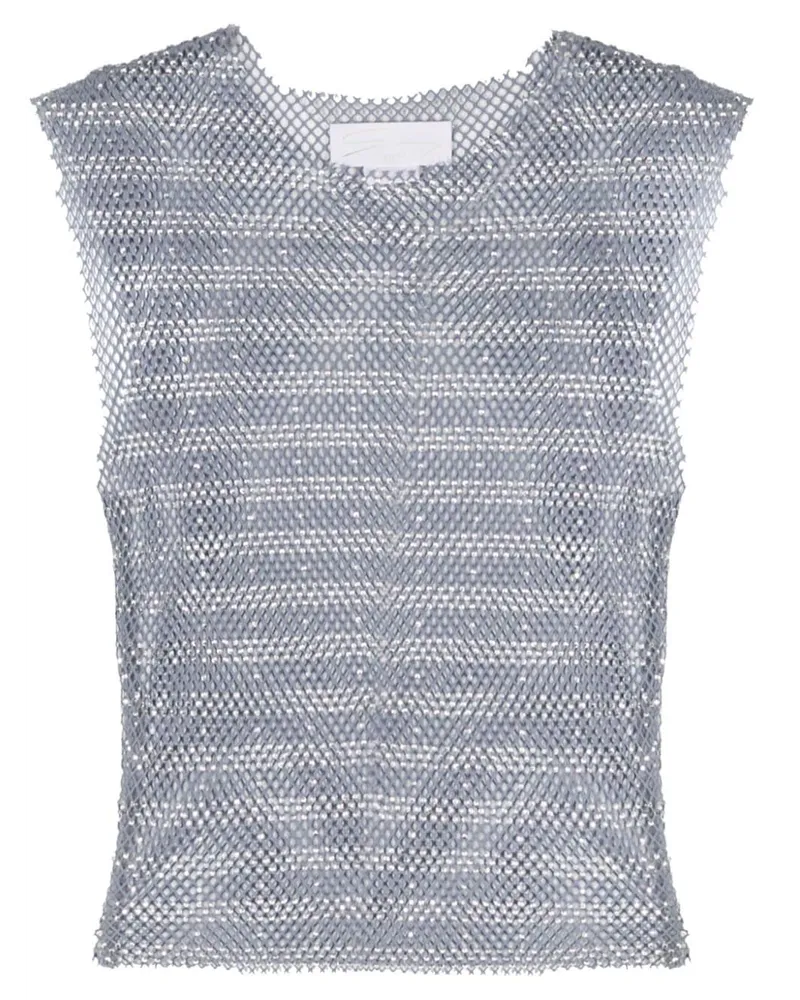 Genny Top aus Mesh mit Kristallen Blau