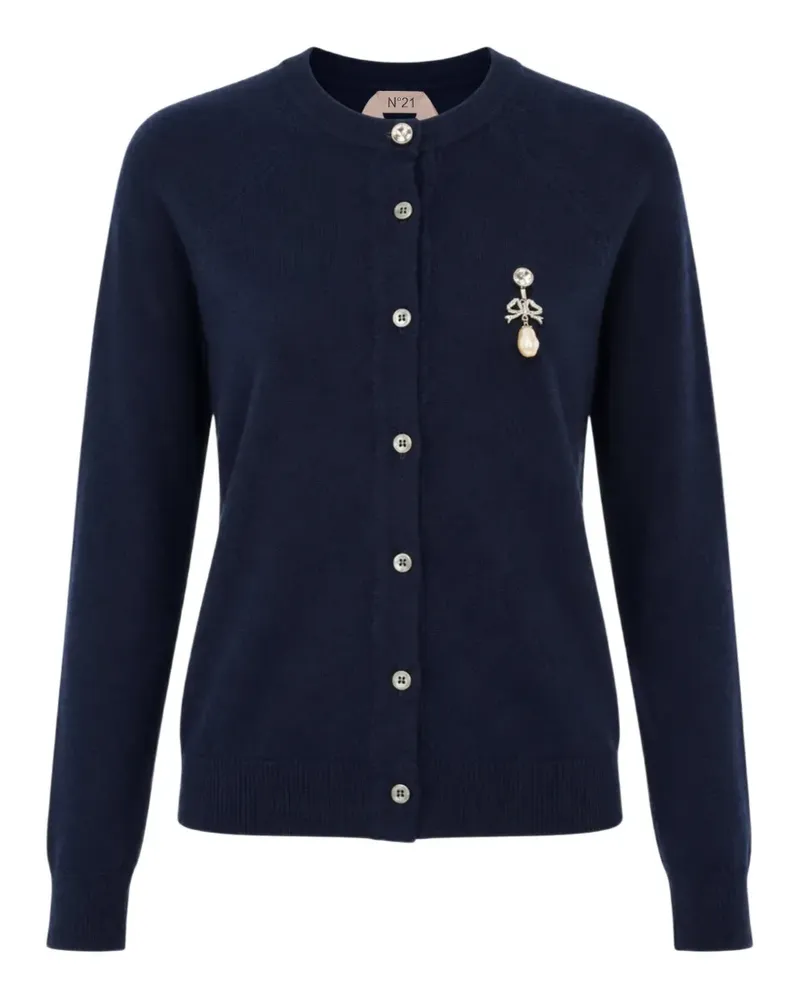 N° 21 pearl-brooch wool cardigan - Blau Blau