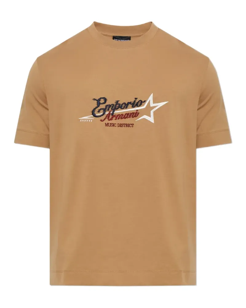 Emporio Armani logo-embroidered T-shirt - Nude Nude