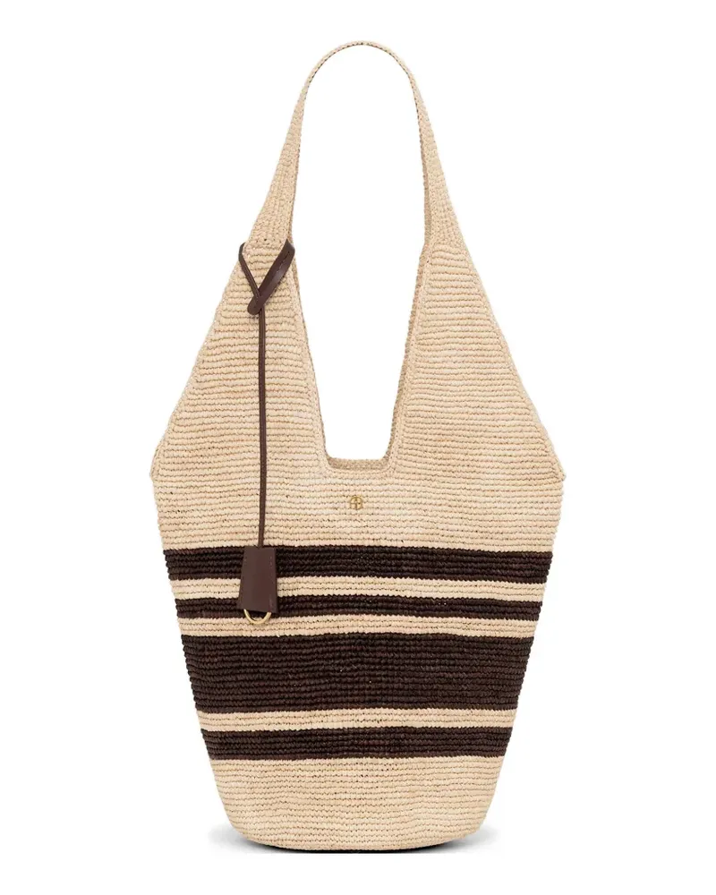Anine Bing Leah striped raffia tote bag - Nude Nude
