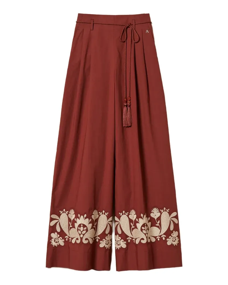 Twin-Set Palazzohose mit Blumenstickerei - Rot Rot