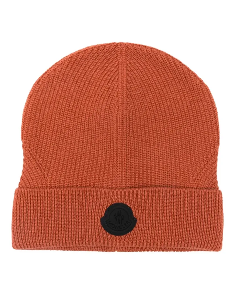 Moncler ribbed logo-patch beanie - Orange Orange