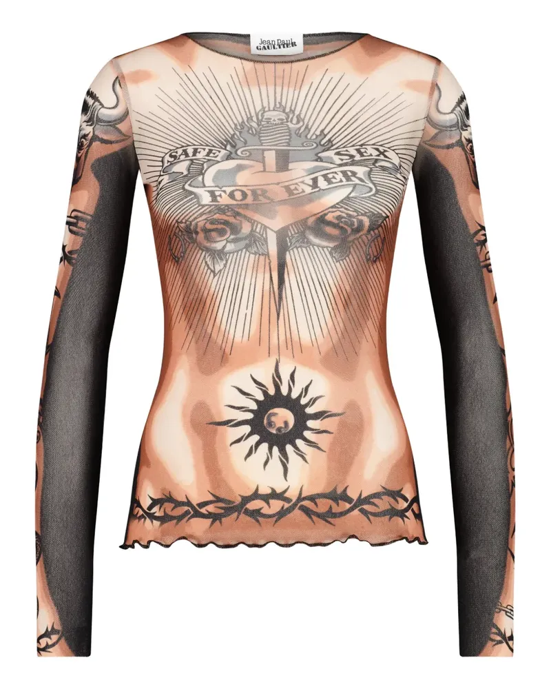 Jean Paul Gaultier Langarmshirt mit Tattoo-Print - Nude Nude