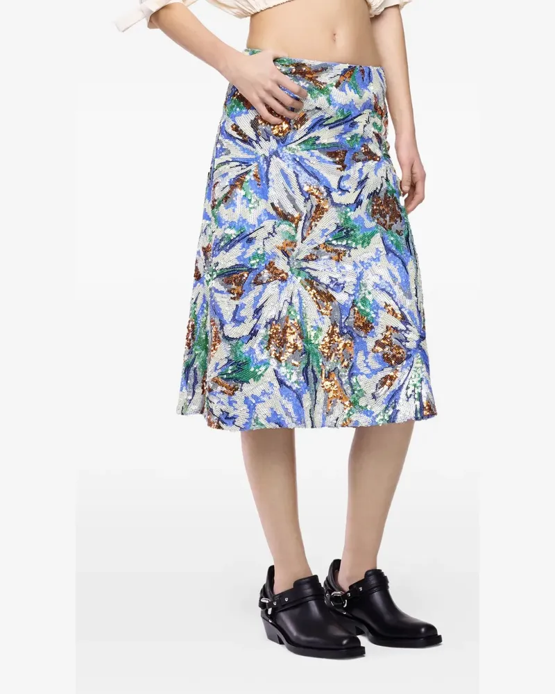 Paco Rabanne Pailletten-Midirock mit Blumen - Blau Blau