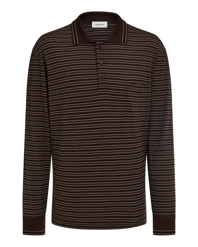 Ferragamo long-sleeve striped polo shirt - Braun Braun