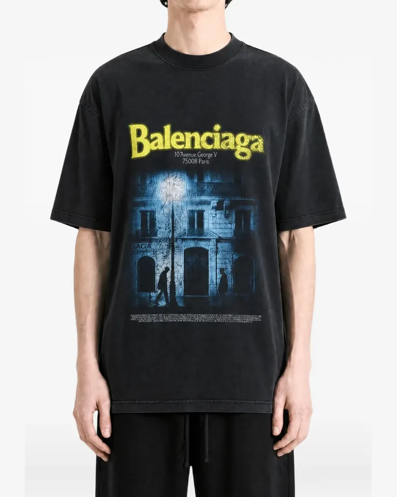 Balenciaga The Address T-Shirt mit mittlerer Passform in ausgewaschenem Schwarz Schwarz