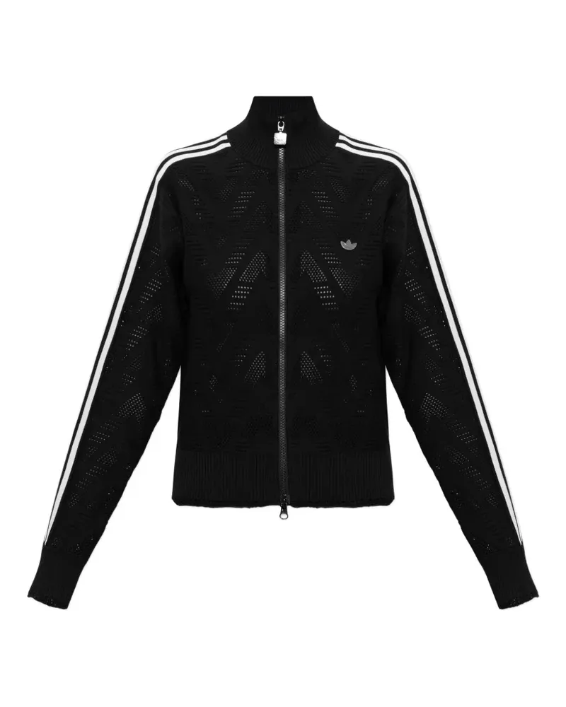 adidas Firebird knitted crochet zip-up sweater - Schwarz Schwarz