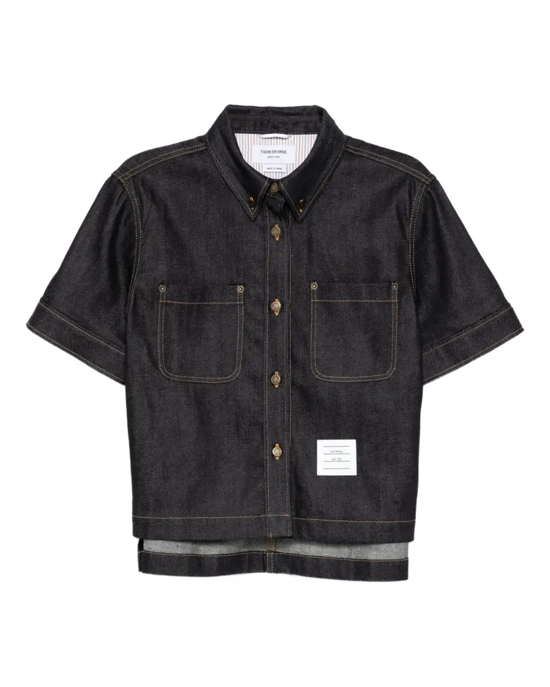 Thom Browne logo-patched short-sleeved shirt - Blau Blau