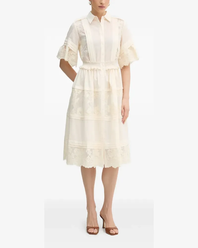 Silvian Heach Faltenkleid mit Spitzeneinsätzen - Gelb Gelb