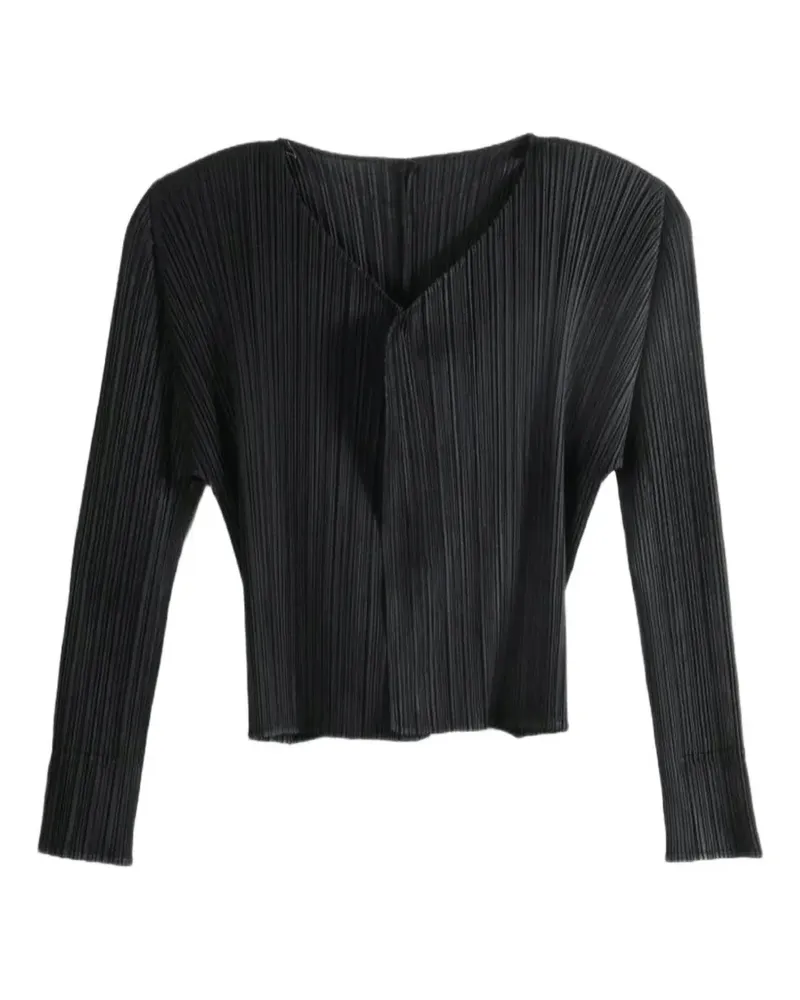 Issey Miyake pleated V-neck cardigan - Schwarz Schwarz