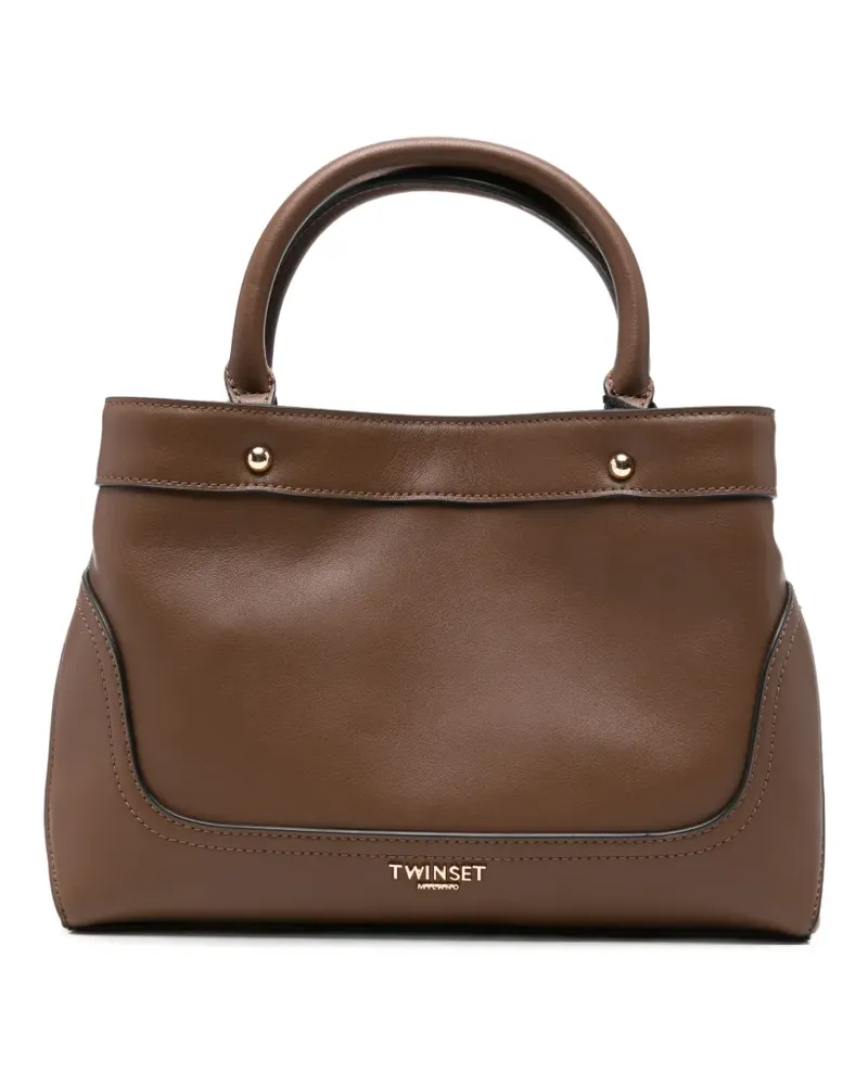 Twin-Set Shopper mit Logo-Schild - Braun Braun