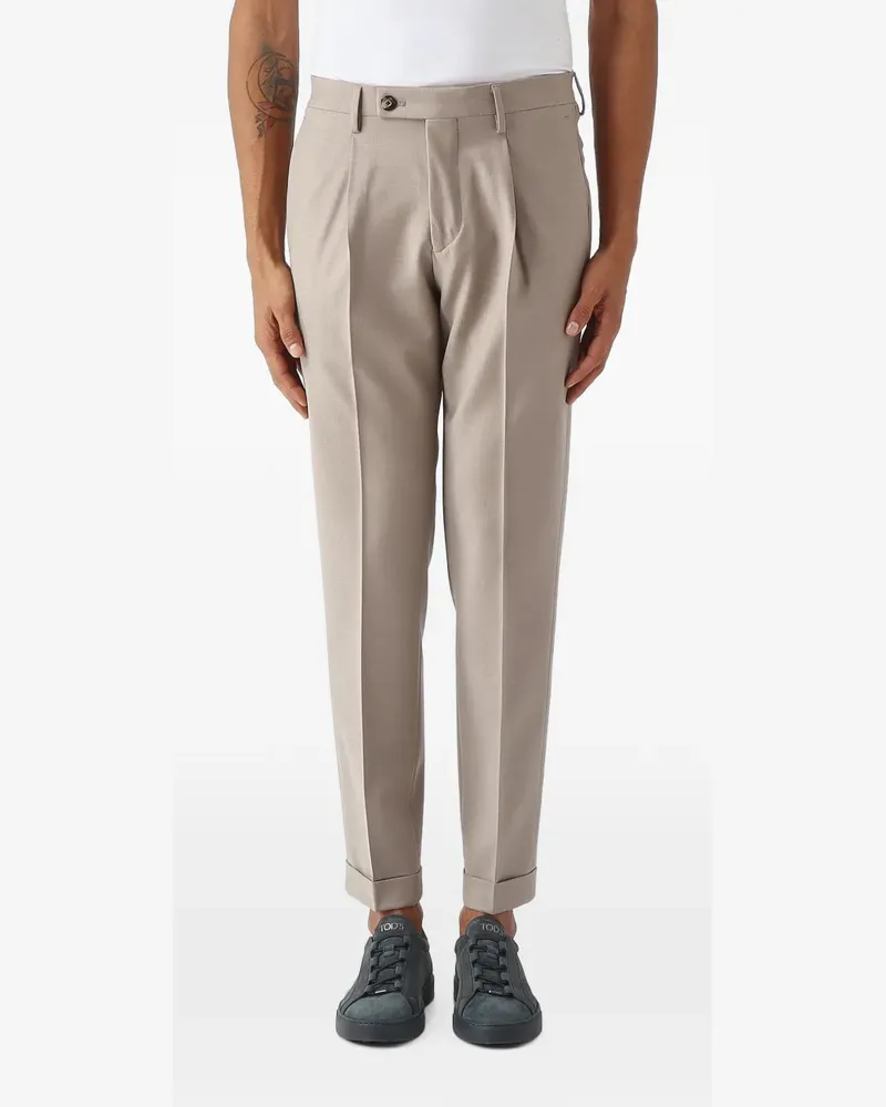 MICHAEL COAL Frederick pleated-detail turn-up trousers - Nude Nude
