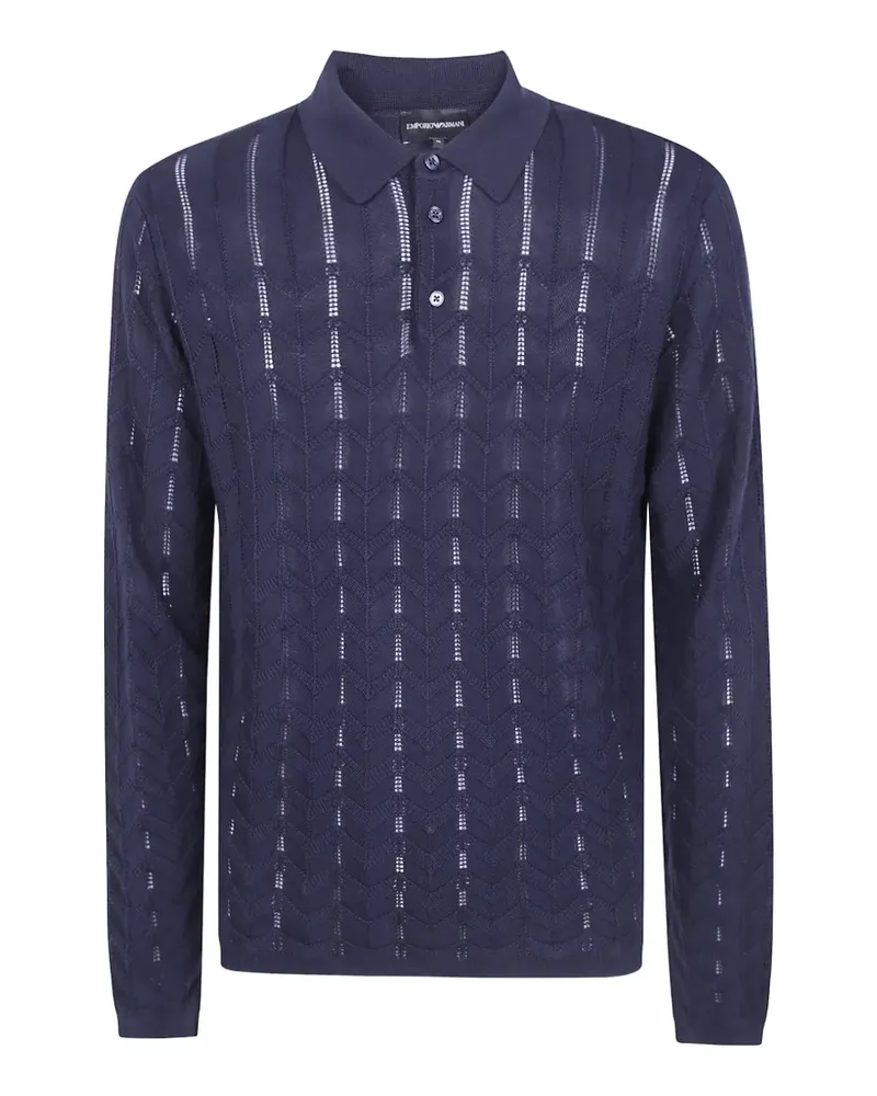 Emporio Armani Pullover mit Poloshirtkragen aus strukturiertem Strick - Blau Blau